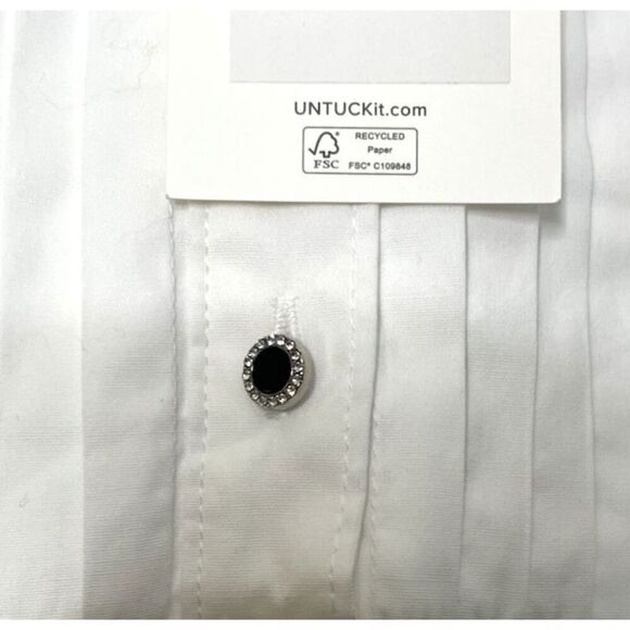 UNTUCKit Size 12 tuxedo Dominique Popover Blouse Shirt Top Rhinstone Buttons - Picture 3 of 13